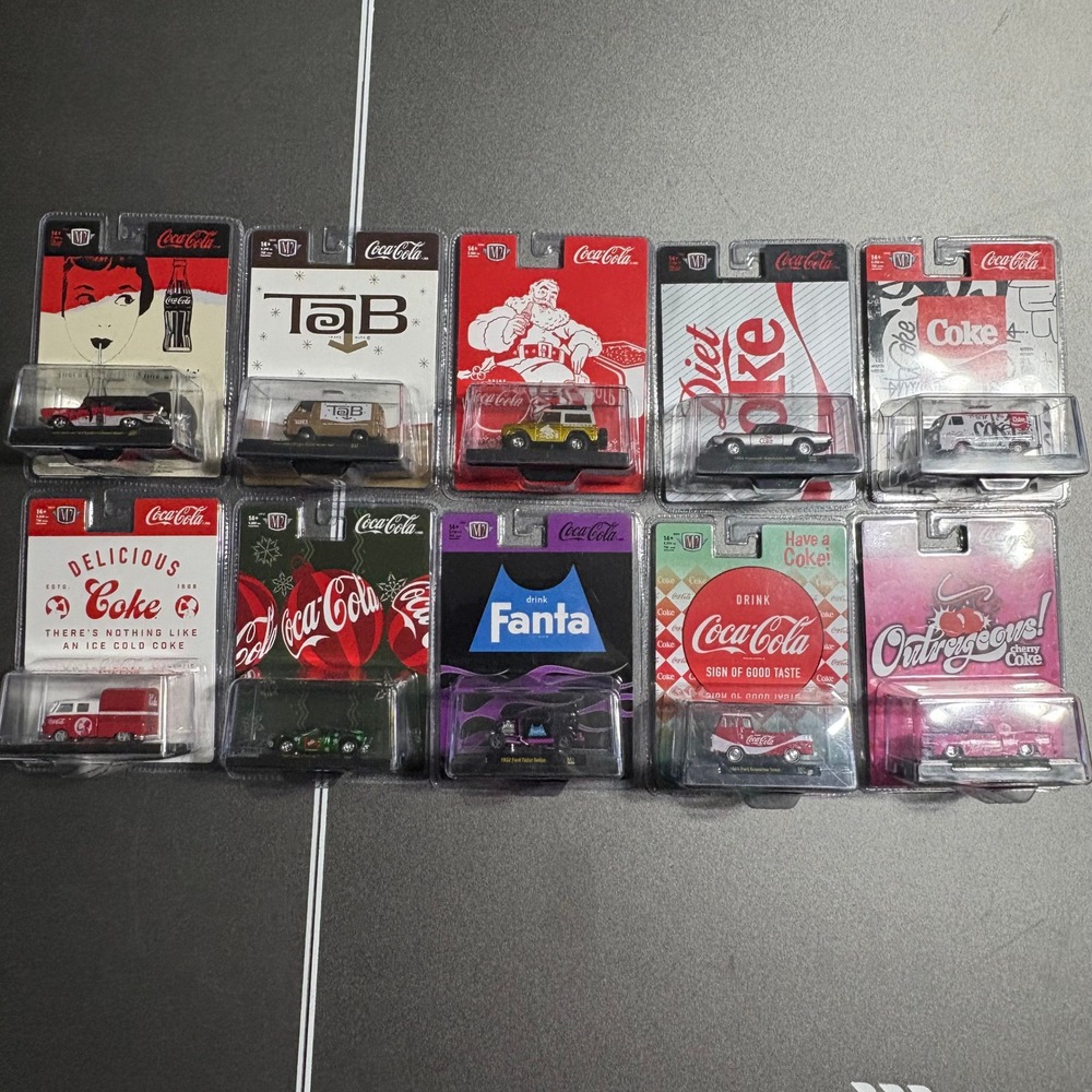 M2 Machines Coca-Cola Diecast Lot 10pc Ford VW Dodge Plymouth 1:64 Scale New